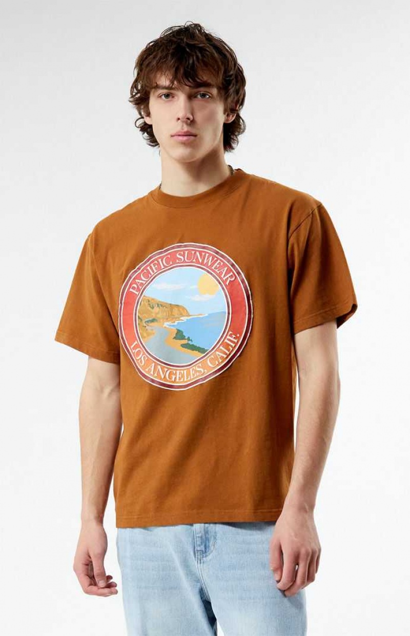 T-shirt PacSun Pacific Sunwear Coastal Homme Marron | 068931MQT