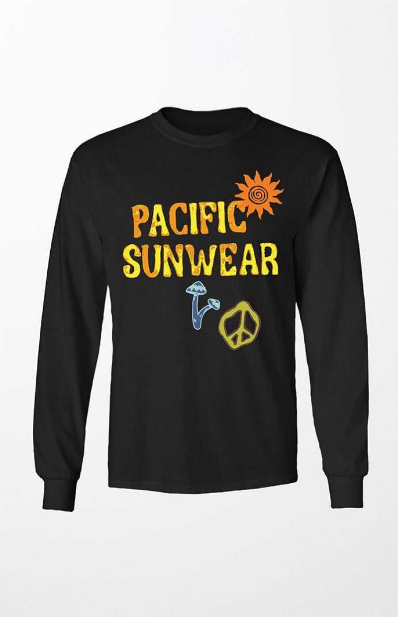 T-shirt PacSun Pacific Sunwear Mushrooms Long Sleeve Homme Noir | 590137QNJ