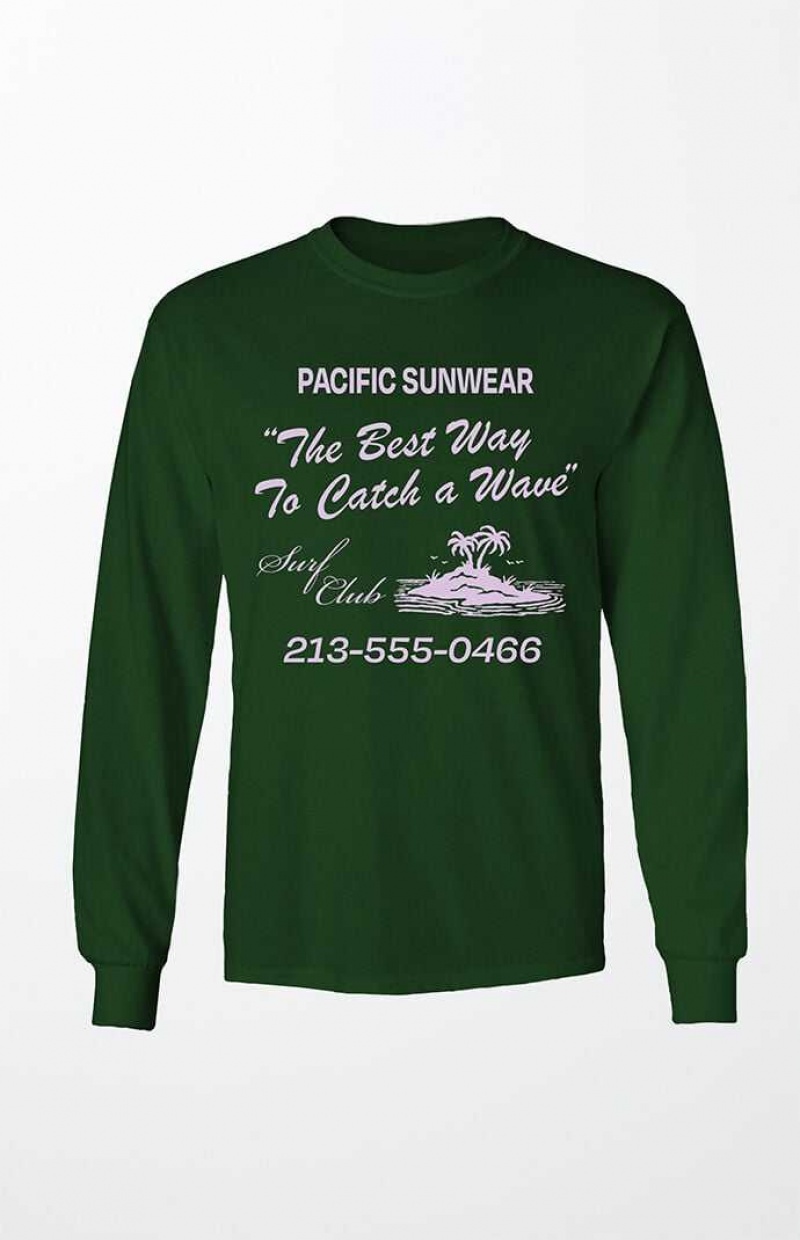 T-shirt PacSun Pacific Sunwear Surf Club Long Sleeve Homme FOREST GRN | 417260OZX