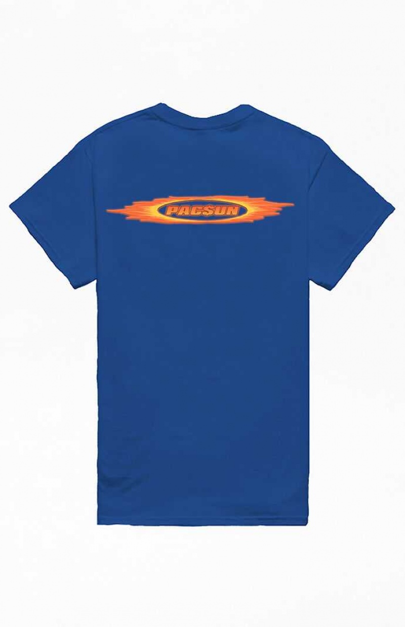 T-shirt PacSun Royal Blue Flames Logo Homme Bleu Royal Bleu | 279546RTC