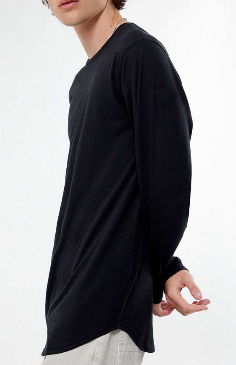 T-shirt PacSun Scallop Long Sleeve Homme Noir | 184935JDZ