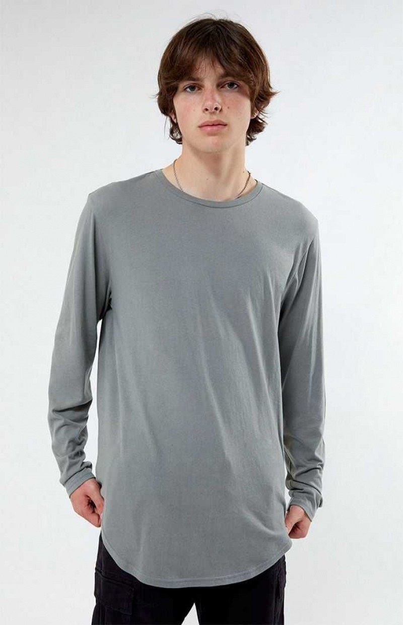 T-shirt PacSun Scallop Long Sleeve Homme Bleu Grise | 295174EWM