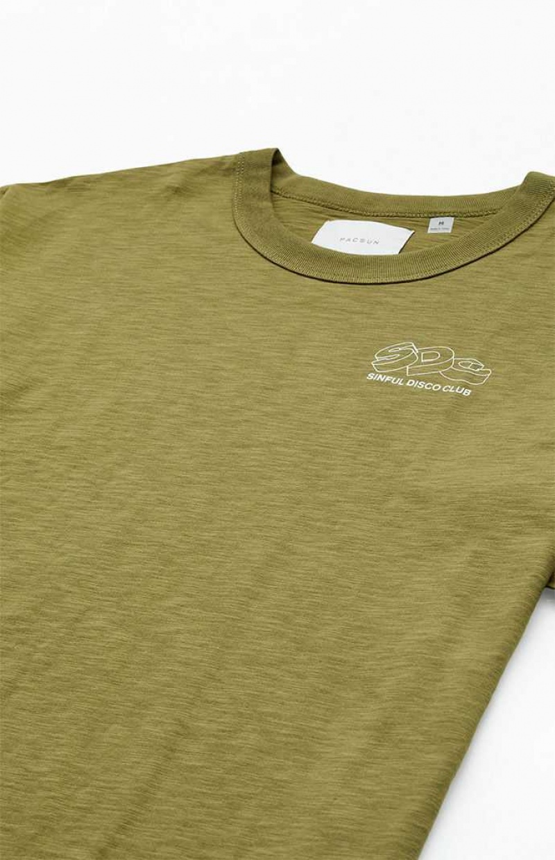 T-shirt PacSun Sinful Disco Slub Homme Vert Olive | 430196UQP