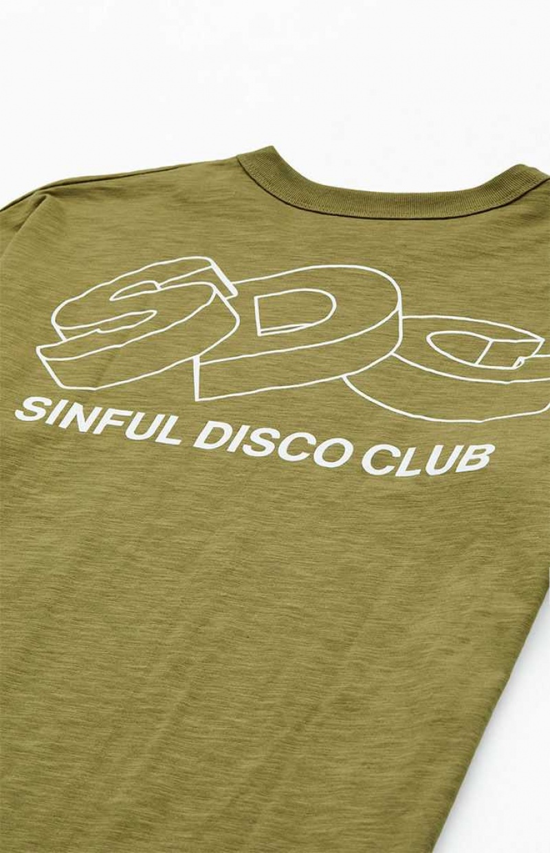 T-shirt PacSun Sinful Disco Slub Homme Vert Olive | 430196UQP