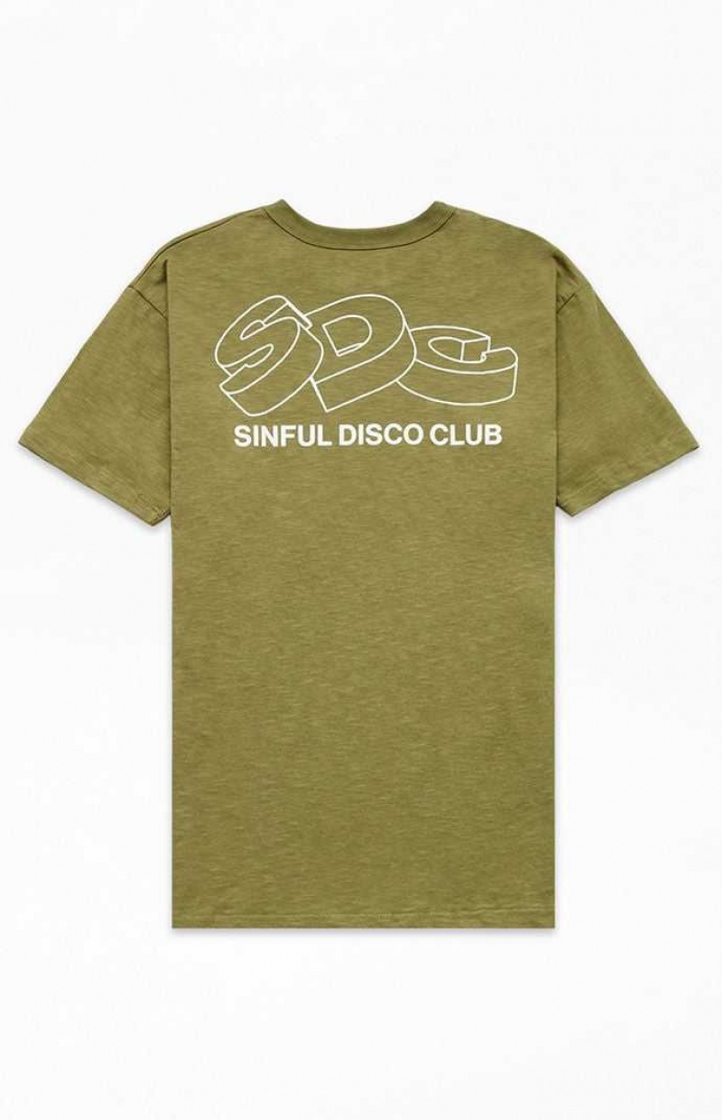 T-shirt PacSun Sinful Disco Slub Homme Vert Olive | 430196UQP