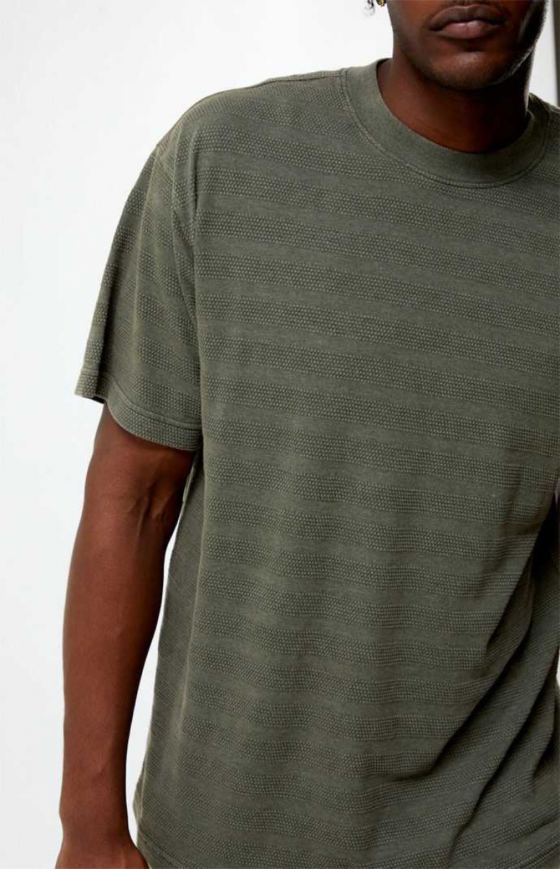 T-shirt PacSun Stripe Textured Homme Vert Olive | 734805OIK