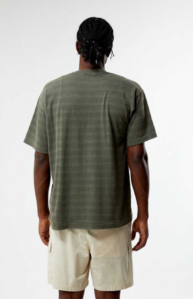 T-shirt PacSun Stripe Textured Homme Vert Olive | 734805OIK