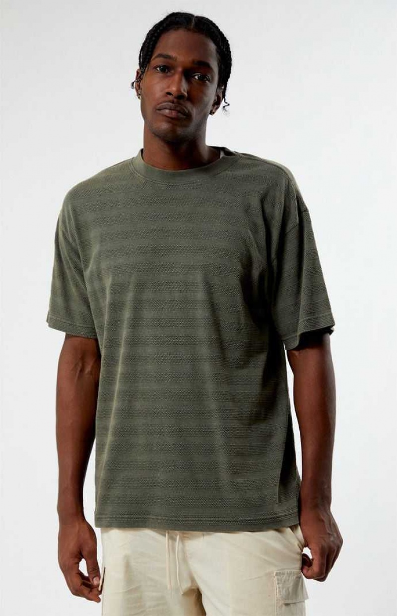 T-shirt PacSun Stripe Textured Homme Vert Olive | 734805OIK