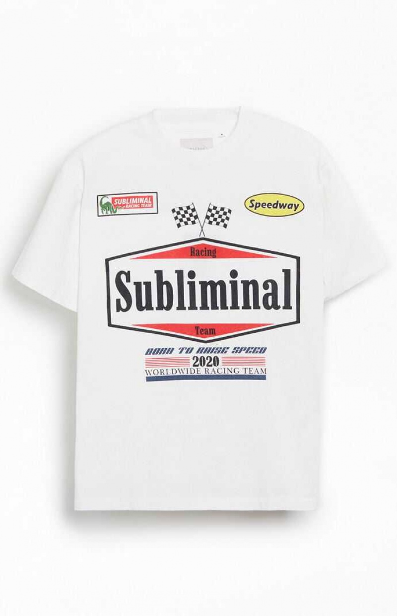 T-shirt PacSun Subliminal Racing Oversized Homme Blanche | 682479ZPE