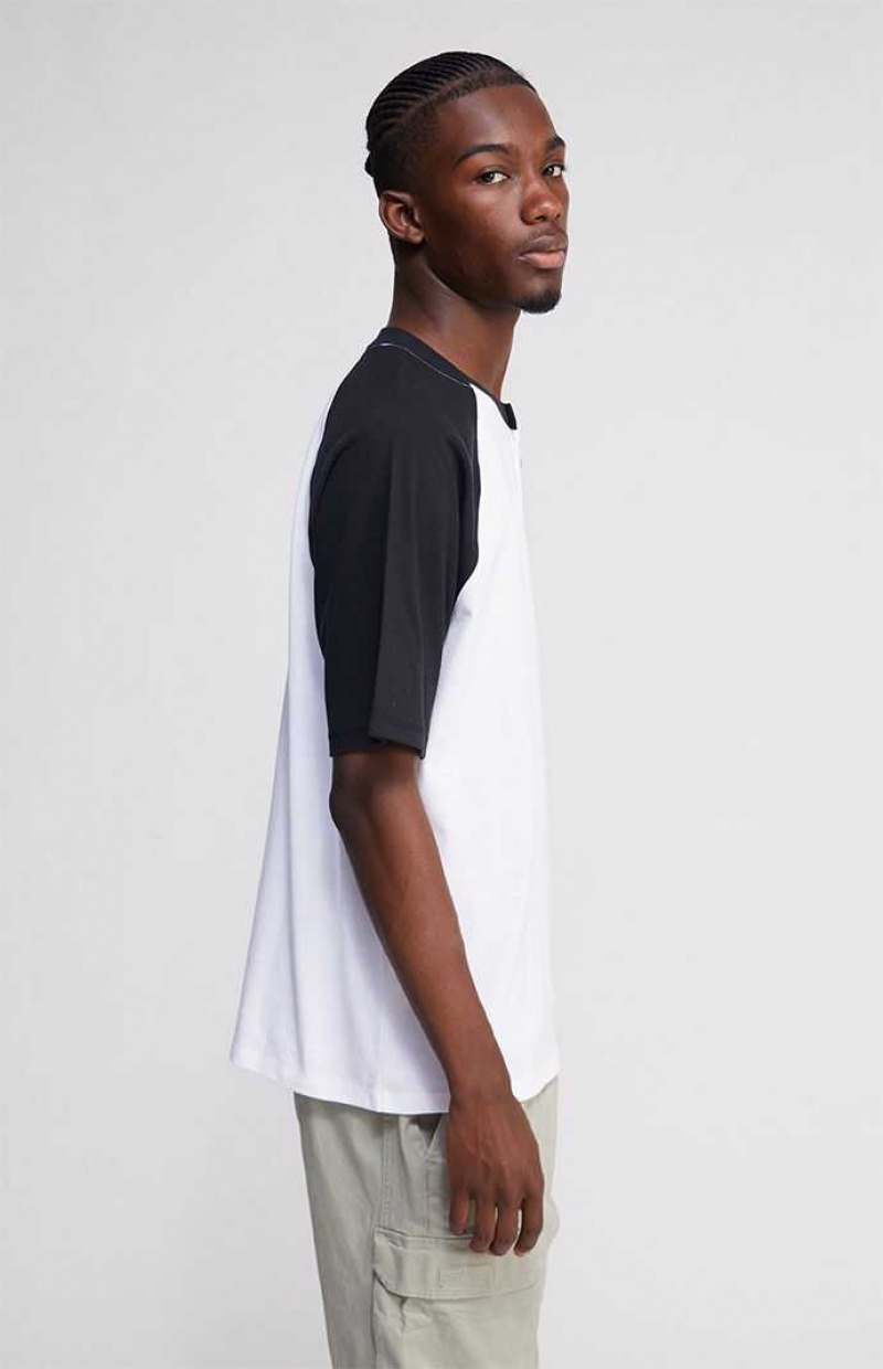 T-shirt PacSun White & Black Boxy Raglan Henley Homme Blanche Noir | 096851ATN