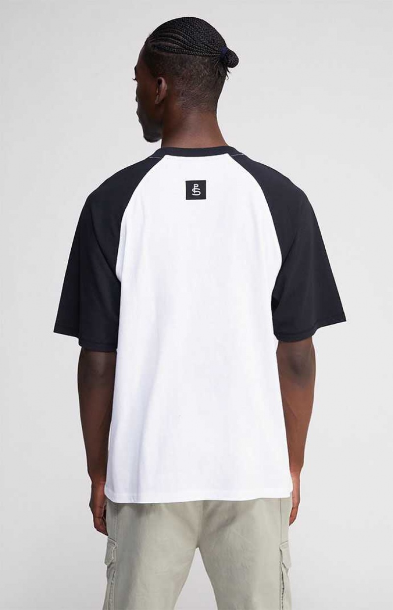 T-shirt PacSun White & Black Boxy Raglan Henley Homme Blanche Noir | 096851ATN