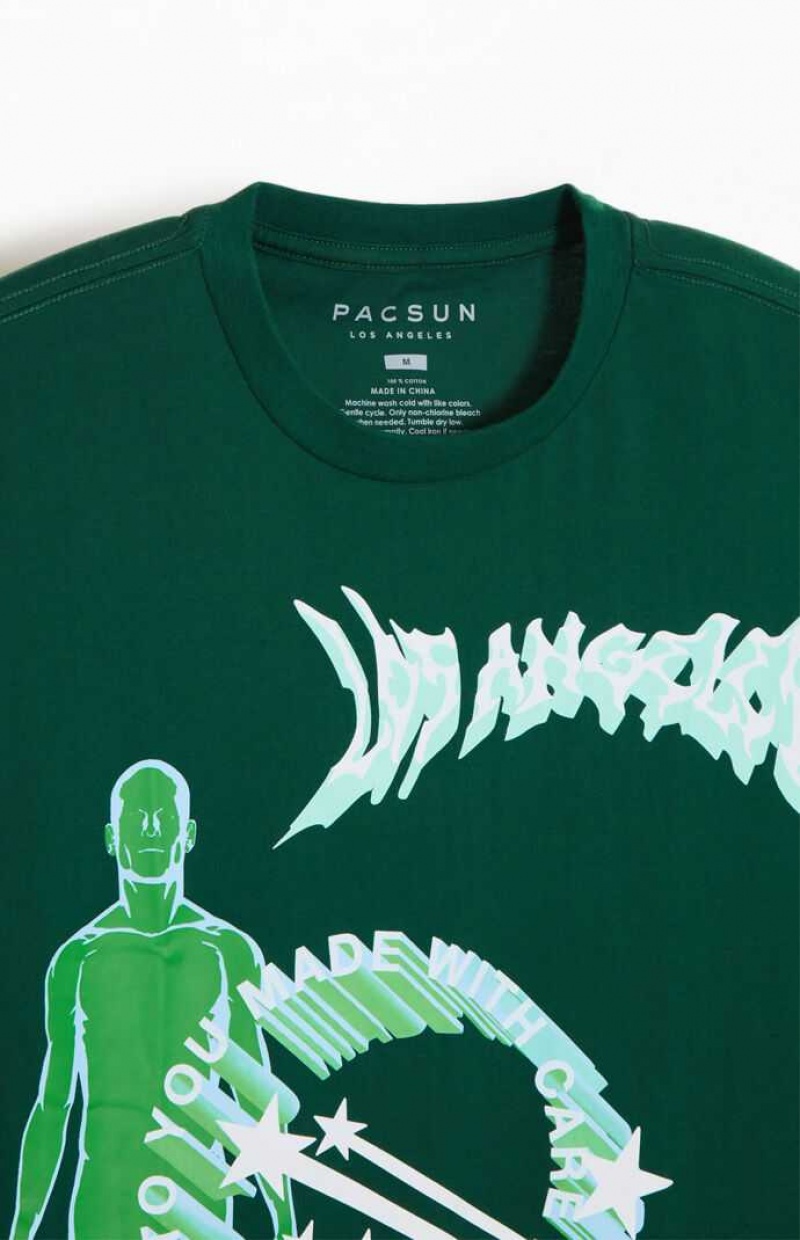 T-shirt PacSun With Care Oversized Homme Vert | 206537XQM