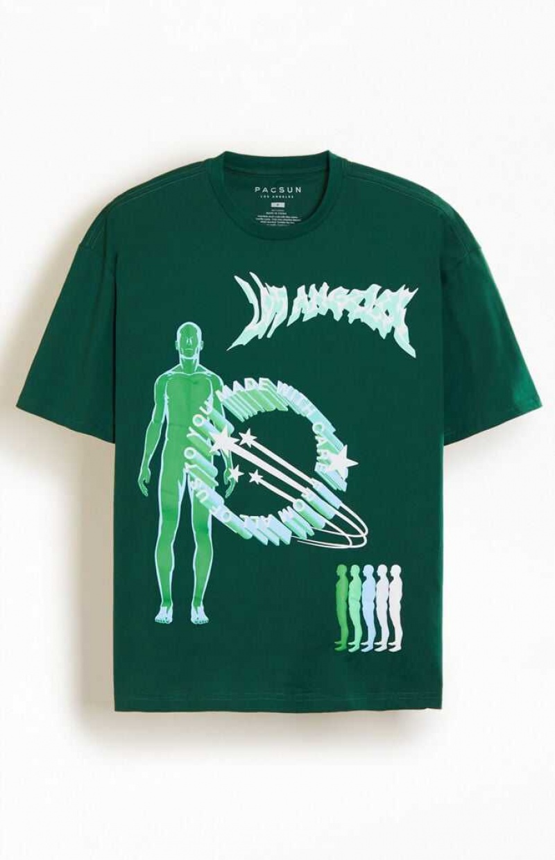 T-shirt PacSun With Care Oversized Homme Vert | 206537XQM