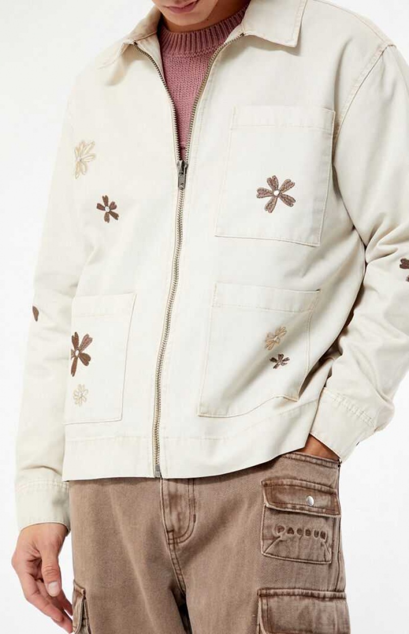 Vestes PacSun Floral Applique Homme Blanche | 837014WJX