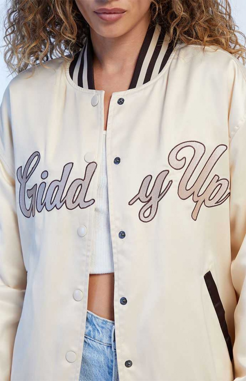 Vestes PacSun Giddy Up Varsity Coach Femme Blanche | 034829RNZ